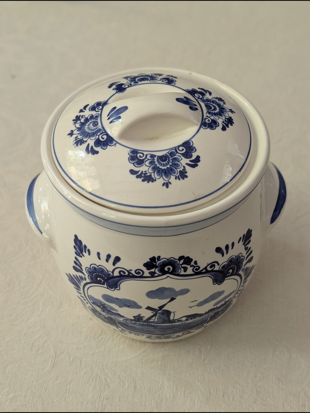 Delfts Blauw Handpainted Delft Blue Ceramic Canister Jar w/ Lid Windmill